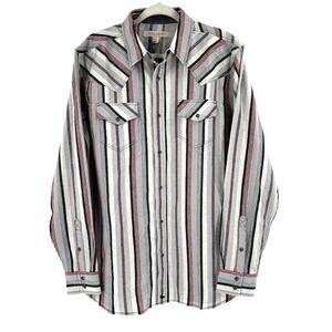 NEW Cody James Pearl Snap Flannel Shirt Men's Medium Gray Striped Western Cowboy